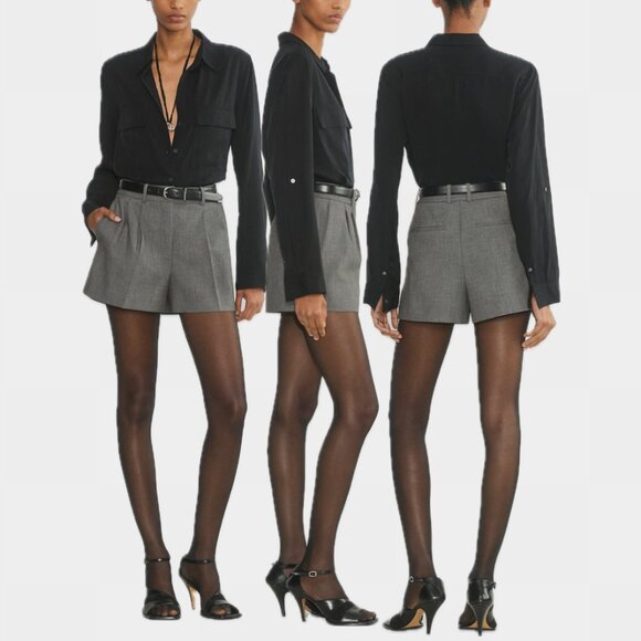 ARITZIA BABATON High-Rise Relaxed-Fit Pleated Mini Short (Heather Charcoal) - Picture 2 of 16